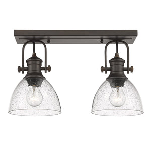 Hines 2-Light Bath Vanity in Rubbed Bronze with Seeded Glass