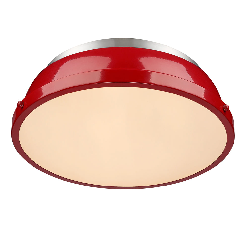 Duncan 14" Flush Mount in Pewter with a Red Shade