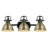 Duncan 3 Light Bath Vanity in Matte Black with an Aged Brass Shade