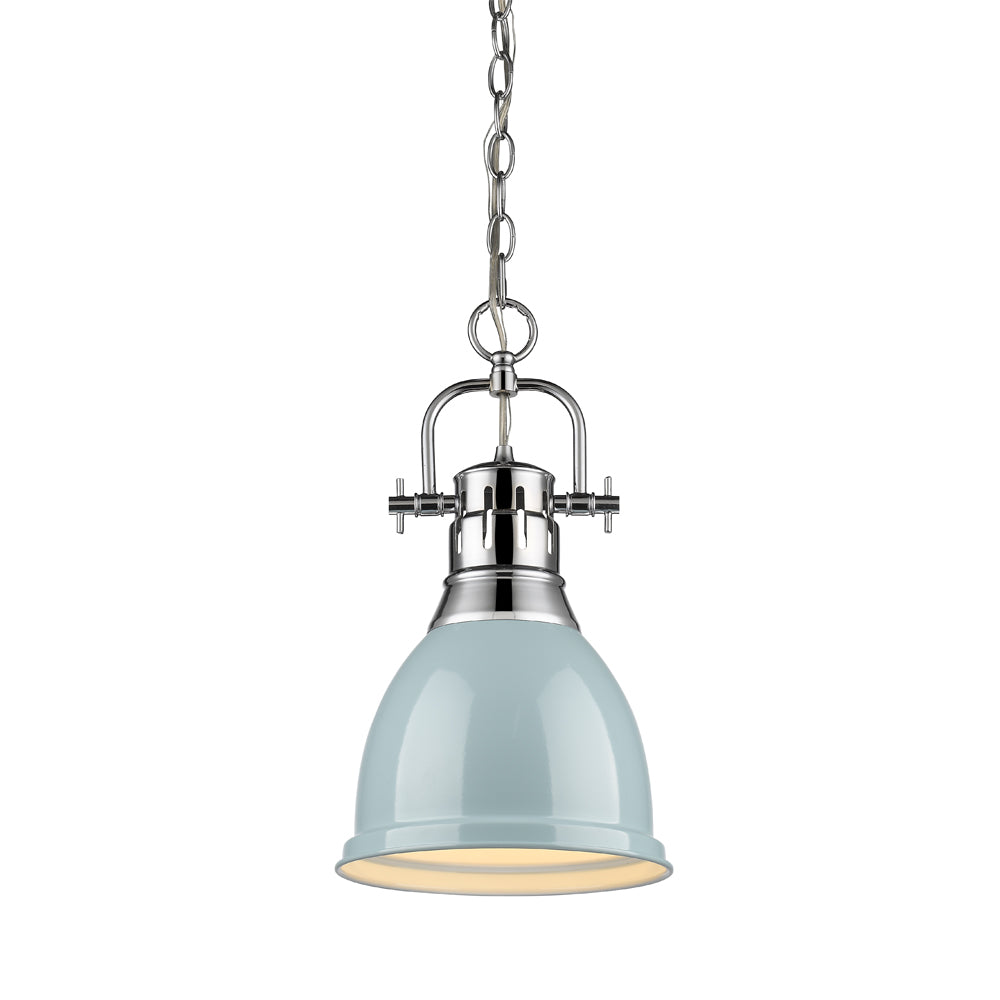 Duncan Small Pendant with Chain in Chrome with a Seafoam Shade