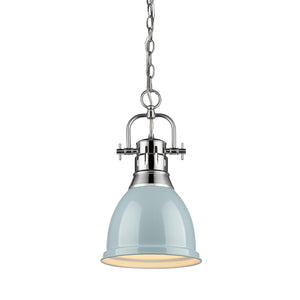 Duncan Small Pendant with Chain in Chrome with a Seafoam Shade