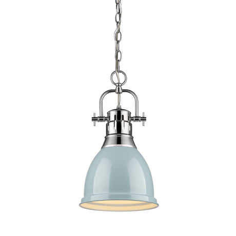 Duncan Small Pendant with Chain in Chrome with a Seafoam Shade