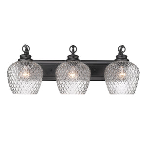Adeline 3 Light Bath Vanity in Matte Black with Clear Glass Shade