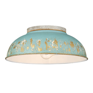 Kinsley Flush Mount in Aged Galvanized Steel with Antique Teal Shade