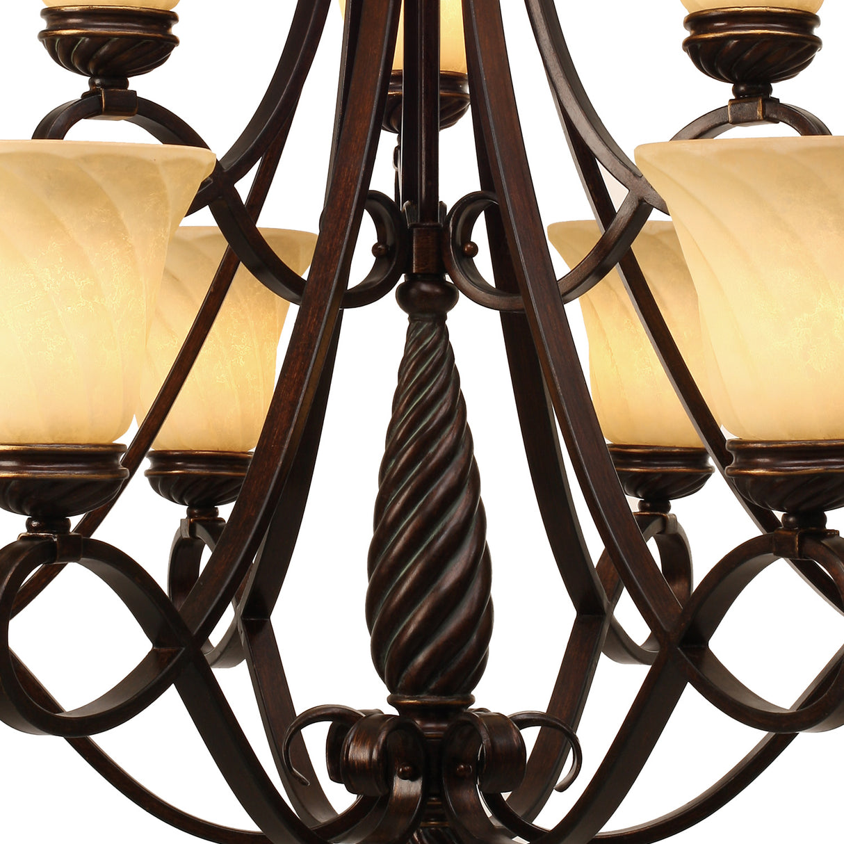 Torbellino 2 Tier - 9 Light Chandelier in Cordoban Bronze with Remolino Glass