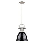 Duncan Small Pendant with Rod in Pewter with a Black Shade