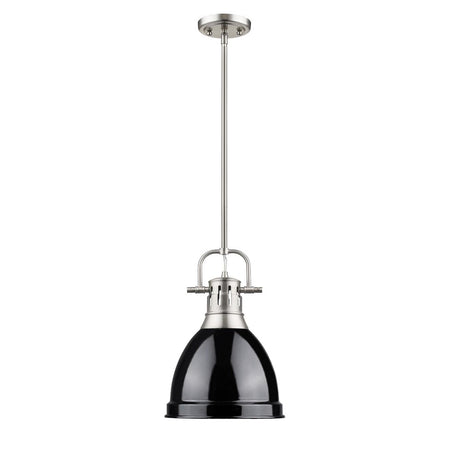 Duncan Small Pendant with Rod in Pewter with a Black Shade