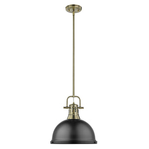 Duncan 1 Light Pendant with Rod in Aged Brass with a Matte Black Shade