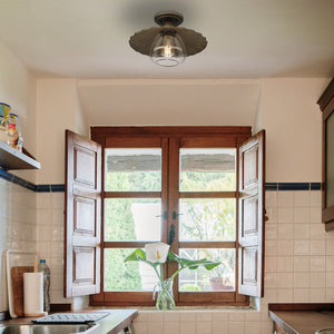 Clemence Flush Mount in Dark Rust with Clear Glass Shade