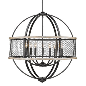 Roost 9 Light Chandelier in Matte Black with Chicken Wire Shade