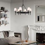 Edinburgh 6 Light Chandelier in Matte Black with Modern White Shade