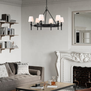 Edinburgh 6 Light Chandelier in Matte Black with Modern White Shade