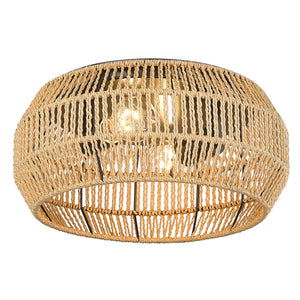 Marlee Flush Mount in Matte Black with Natural Raphia Rope Shade