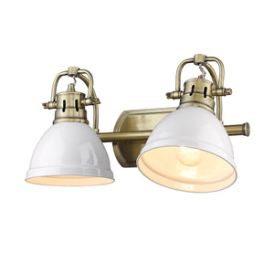Duncan 2 Light Bath Vanity in Aged Brass with Matte White Shades