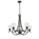 Parrish 5 Light Chandelier in Matte Black with Seeded Glass