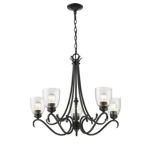 Parrish 5 Light Chandelier in Matte Black with Seeded Glass