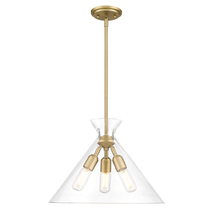 Malta 3 Light Pendant in Brushed Champagne Bronze with Clear Glass Shade