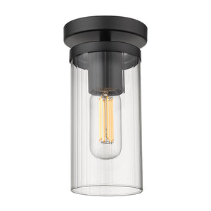 Winslett Semi-Flush in Matte Black with Ribbed Clear Glass Shade