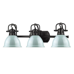 Duncan 3 Light Bath Vanity in Matte Black with a Seafoam Shade