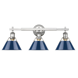 Orwell CH 3 Light Bath Vanity in Chrome with Navy Blue Shades