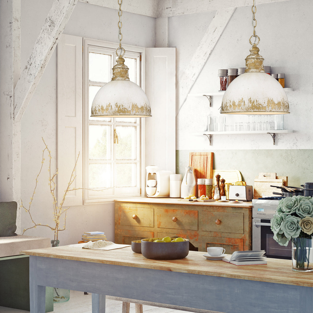 Alison Medium Pendant in Vintage Gold with Antique Ivory Shade