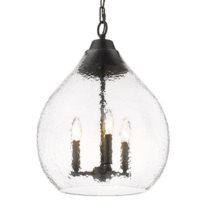 Ariella 3-Light Pendant in Matte Black with Hammered Clear Glass