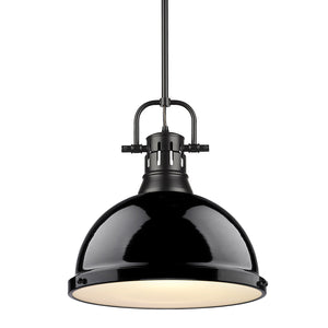 Duncan 1 Light Pendant with Rod in Matte Black with a Black Shade
