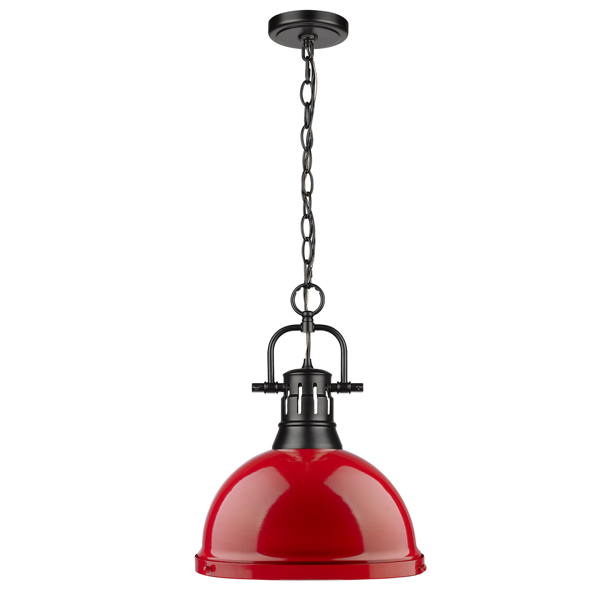 Duncan 1 Light Pendant with Chain in Matte Black with a Red Shade