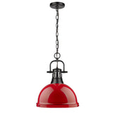 Duncan 1 Light Pendant with Chain in Matte Black with a Red Shade