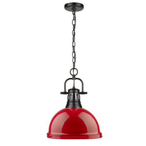 Duncan 1 Light Pendant with Chain in Matte Black with a Red Shade