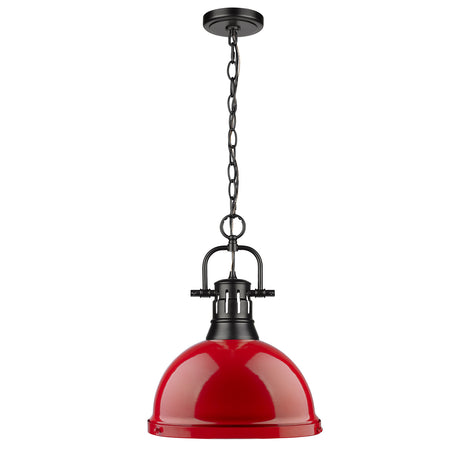 Duncan 1 Light Pendant with Chain in Matte Black with a Red Shade