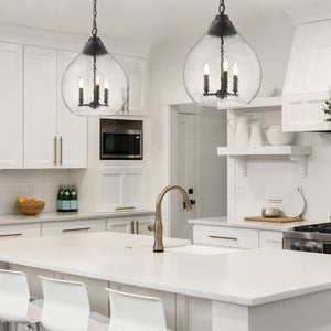 Ariella 3-Light Pendant in Matte Black with Hammered Clear Glass