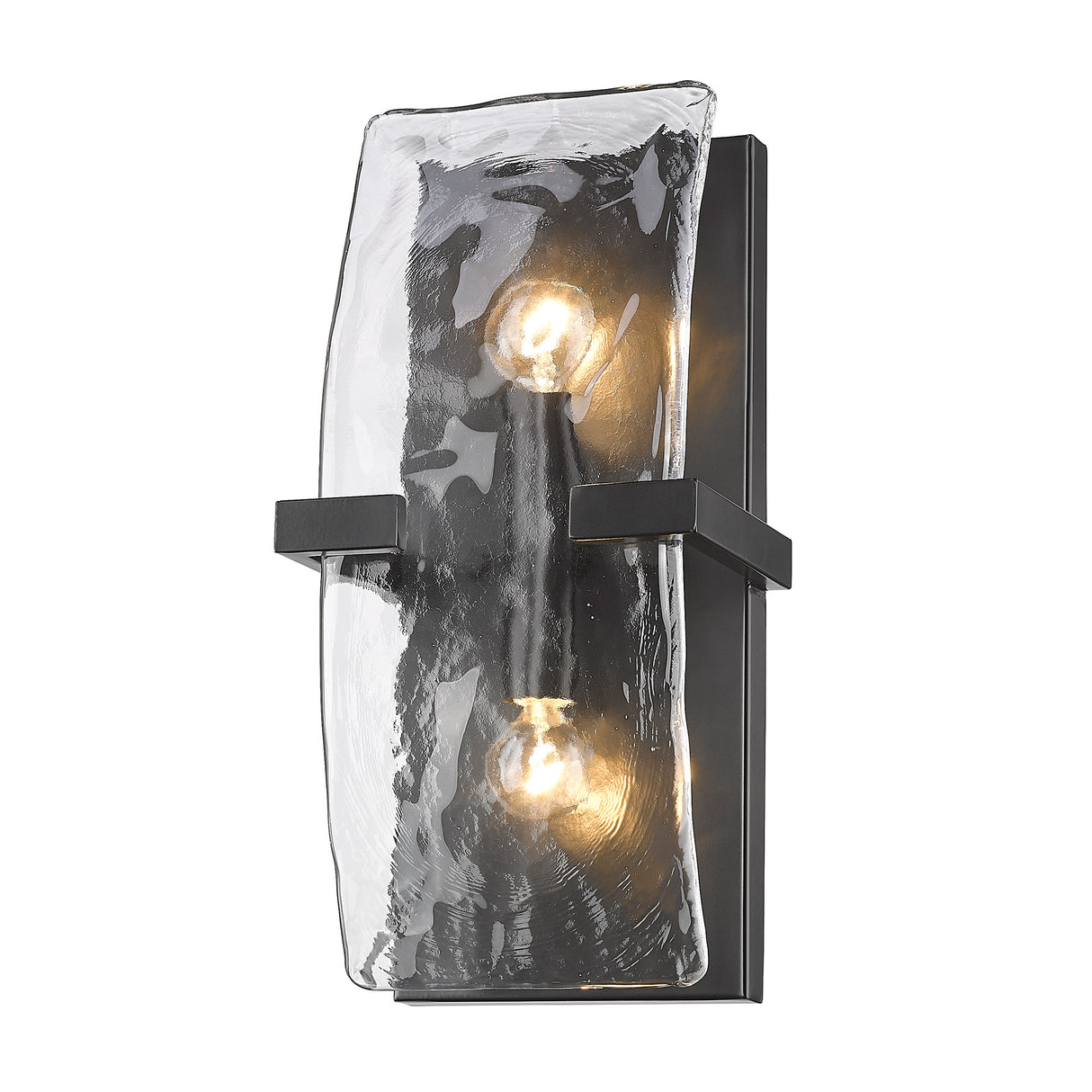 Aenon 2-Light Wall Sconce in Matte Black with Hammered Water Glass Shade