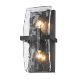 Aenon 2-Light Wall Sconce in Matte Black with Hammered Water Glass Shade