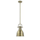 Duncan Small Pendant with Rod in Aged Brass with an Aged Brass Shade