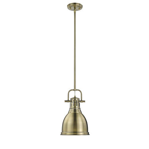 Duncan Small Pendant with Rod in Aged Brass with an Aged Brass Shade