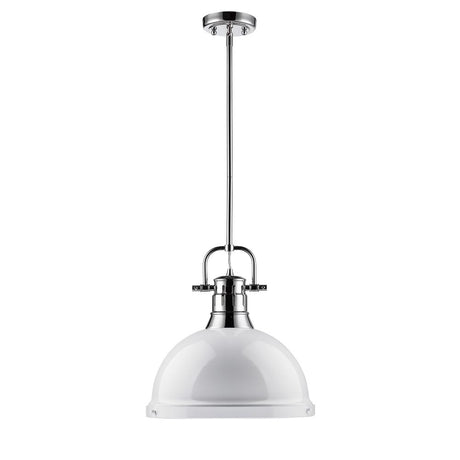 Duncan 1 Light Pendant with Rod in Chrome with a White Shade