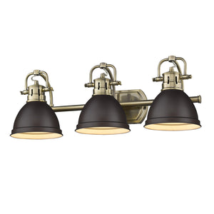 Duncan 3 Light Bath Vanity in Aged Brass with a Rubbed Bronze Shade