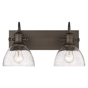 Hines 2-Light Bath Vanity in Rubbed Bronze with Seeded Glass