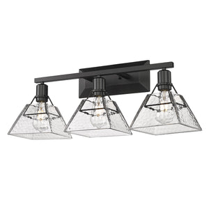 Kepler 3 Light Bath Vanity in Matte Black with Water Glass Shade