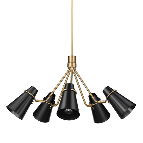 Reeva 5 Light Chandelier in Modern Brass with Matte Black Shade