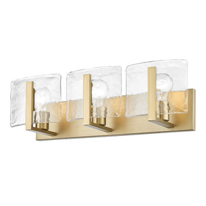 Aenon 3-Light Bath Vanity in Brushed Champagne Bronze with Hammered Water Glass Shade
