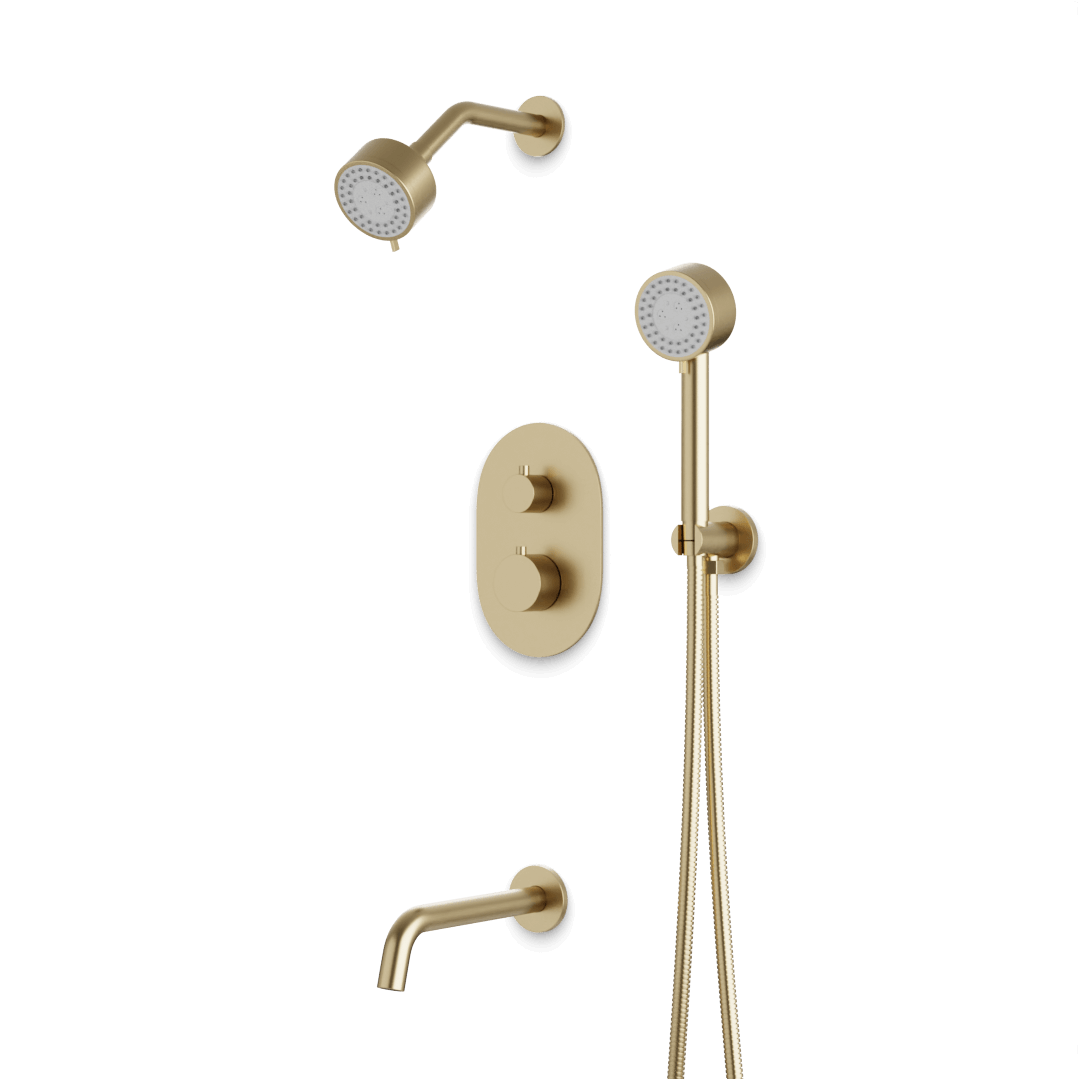 Artos Opera Thermostatic Shower Trim Kit with Multifunction Shower Head, Hand Shower, Tub Filler Satin Brass – TS083SB