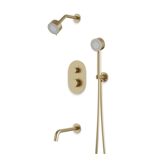 Artos Opera Thermostatic Shower Trim Kit with Multifunction Shower Head, Hand Shower, Tub Filler Satin Brass – TS083SB