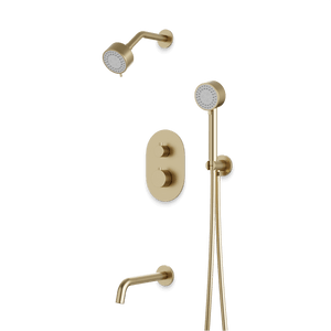 Artos Opera Thermostatic Shower Trim Kit with Multifunction Shower Head, Hand Shower, Tub Filler Satin Brass