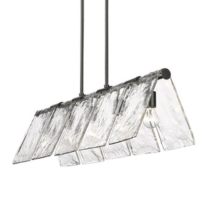 Serenity BLK Linear Pendant in Matte Black with Hammered Water Glass Shade