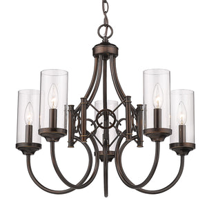 Quincy 5 Light Chandelier in Cordoban Bronze with Clear Glass Shades