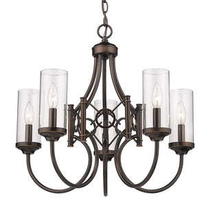 Quincy 5 Light Chandelier in Cordoban Bronze with Clear Glass Shades