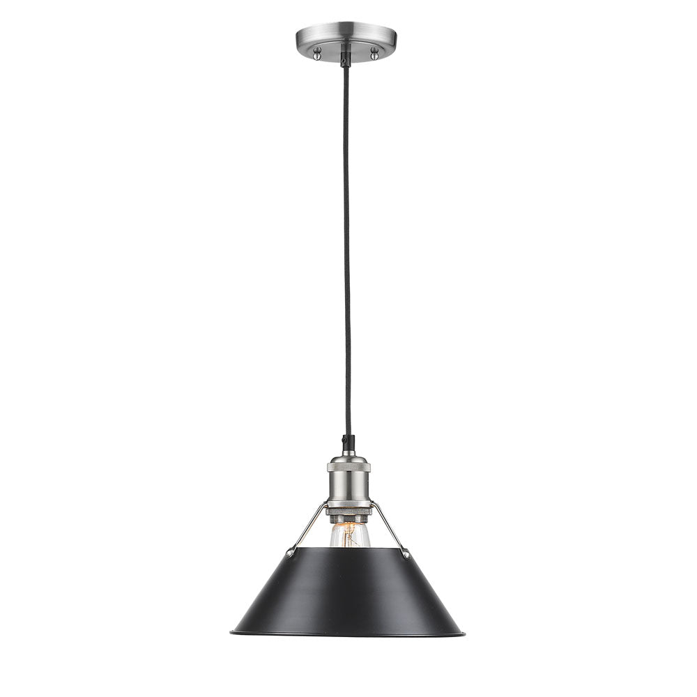 Orwell PW 1 Light Pendant - 10" in Pewter with Black Shade