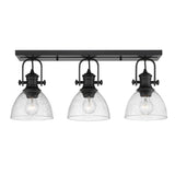 Hines 3-Light Semi-Flush in Matte Black with Seeded Glass
